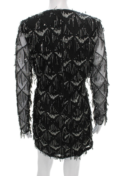 Lulus Women Mini Black V-Neck Long Sleeve Geometric Dress Size M