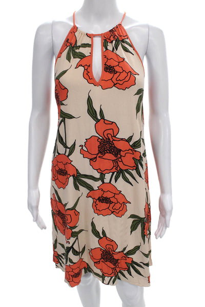 1. State Women Beige Floral Sundress Halter Rayon Knee Length Sleeveless Size S