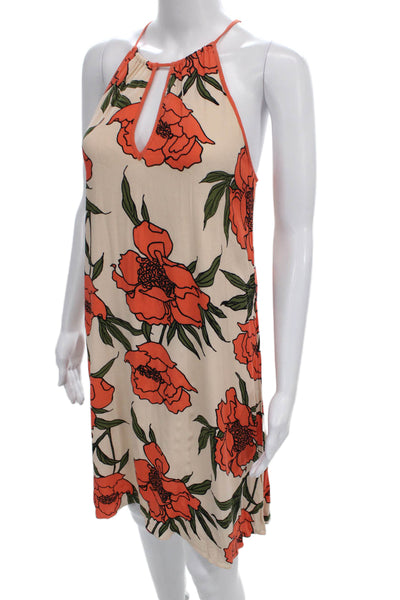 1. State Women Beige Floral Sundress Halter Rayon Knee Length Sleeveless Size S