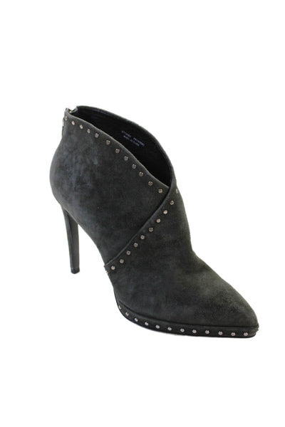 Lola Cruz Womens Studded Suede Pointed Toe Booties Gray Size 38 8