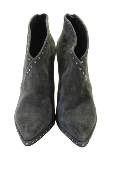 Lola Cruz Womens Studded Suede Pointed Toe Booties Gray Size 38 8