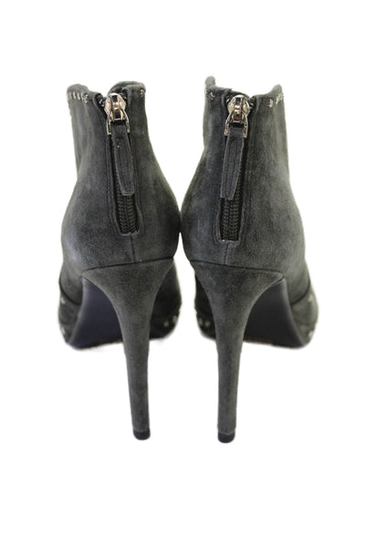 Lola Cruz Womens Studded Suede Pointed Toe Booties Gray Size 38 8