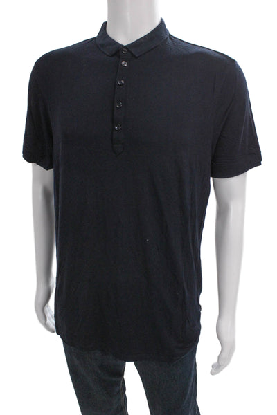 Armani Collezioni Mens Collared Polo Blue Viscose Short Sleeve Size 2XL
