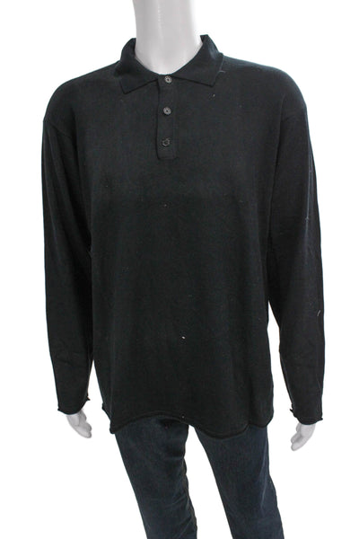 Armani Collezioni Mens Silk Collared Top Black Long Sleeve Button Size 2XL