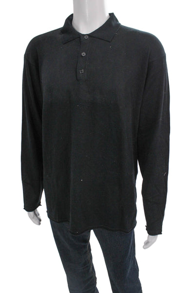 Armani Collezioni Mens Silk Collared Top Black Long Sleeve Button Size 2XL