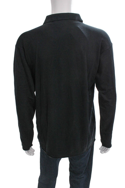 Armani Collezioni Mens Silk Collared Top Black Long Sleeve Button Size 2XL