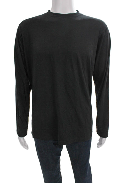 Armani Collezioni Mens Basic Black Viscose Crew Neck Long Sleeve Tshirt Size 2XL