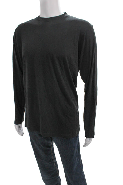 Armani Collezioni Mens Basic Black Viscose Crew Neck Long Sleeve Tshirt Size 2XL
