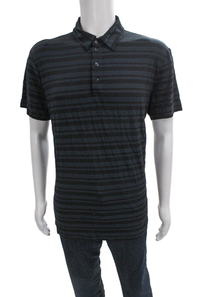 Armani Collezioni Mens Striped Viscose Polo Short Sleeve Black Size 2XL