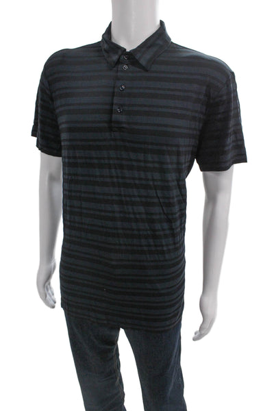 Armani Collezioni Mens Striped Viscose Polo Short Sleeve Black Size 2XL