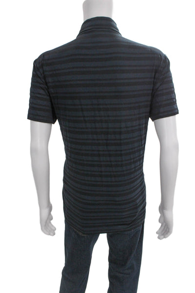 Armani Collezioni Mens Striped Viscose Polo Short Sleeve Black Size 2XL