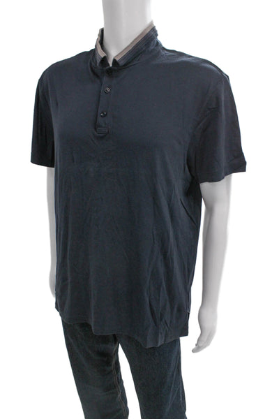 Armani Collezioni Mens Polo Blue Cotton Short Sleeve Size 2XL