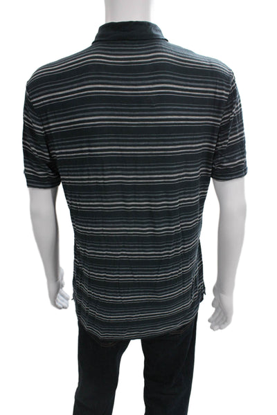 Armani Collezioni Mens Polo Shirt Blue Striped Viscose Collared Button Size 2XL