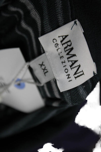 Armani Collezioni Mens Polo Shirt Blue Striped Viscose Collared Button Size 2XL