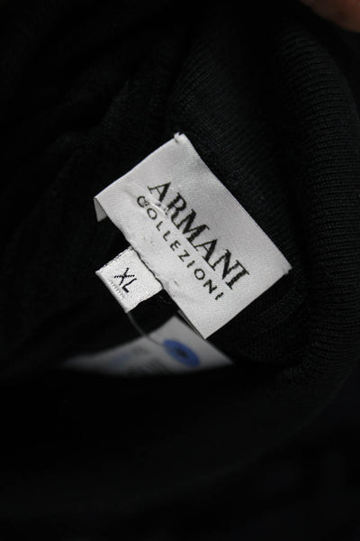 Armani Collezioni Mens Collared Silk Striped T-Shirt Black Short Sleeve Size XL