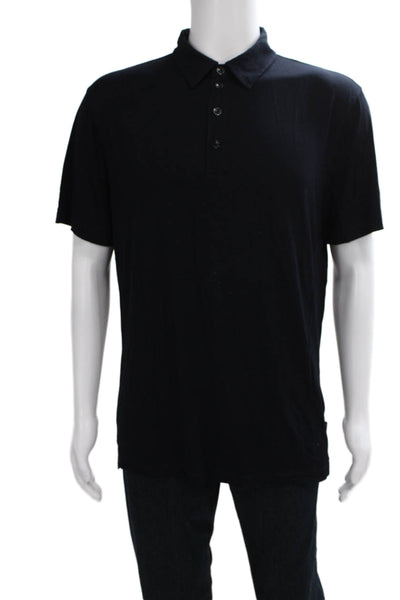 Armani Collezioni Mens Black Viscose Collared Short Sleeve Polo Size 2XL