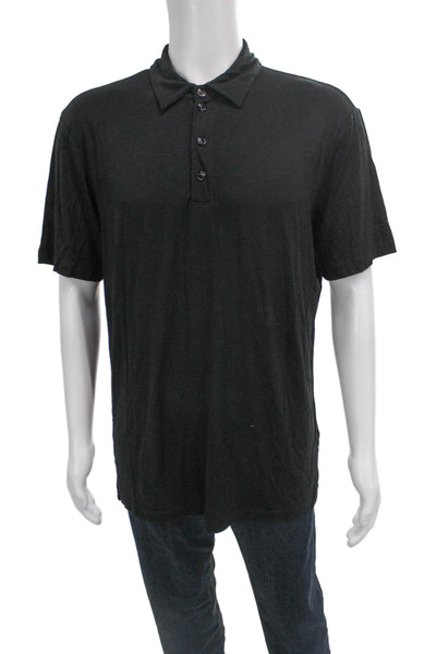 Armani Collezioni Mens Polo Collared Black Short Sleeve Button Viscose Size 2XL