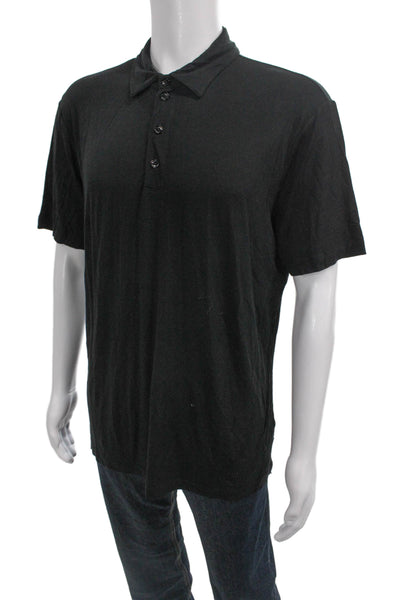 Armani Collezioni Mens Polo Collared Black Short Sleeve Button Viscose Size 2XL