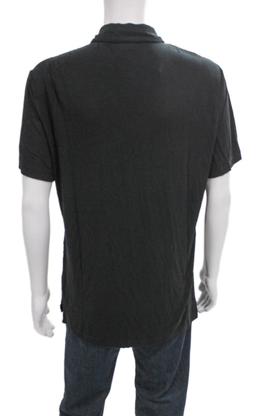 Armani Collezioni Mens Polo Collared Black Short Sleeve Button Viscose Size 2XL