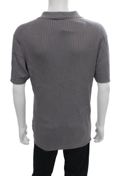 Armani Collezioni Mens Silk Striped Polo Gray Short Sleeve Size 2XL