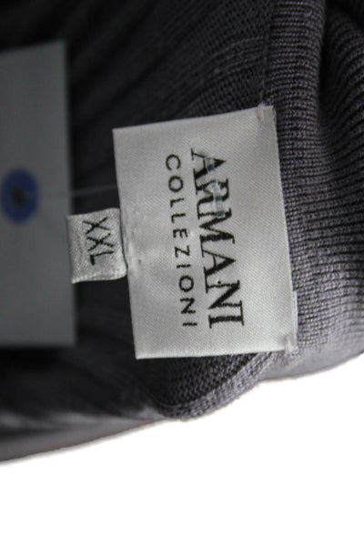 Armani Collezioni Mens Silk Striped Polo Gray Short Sleeve Size 2XL