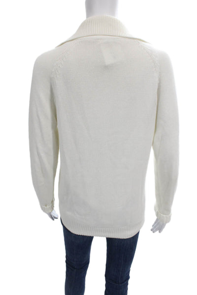 Repeat Women Cardigan Collared Cotton Long Sleeve White Solid Size S