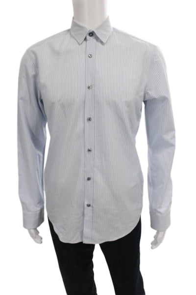 Boss Hugo Boss Men Blue Striped Cotton Dress Shirt Size M