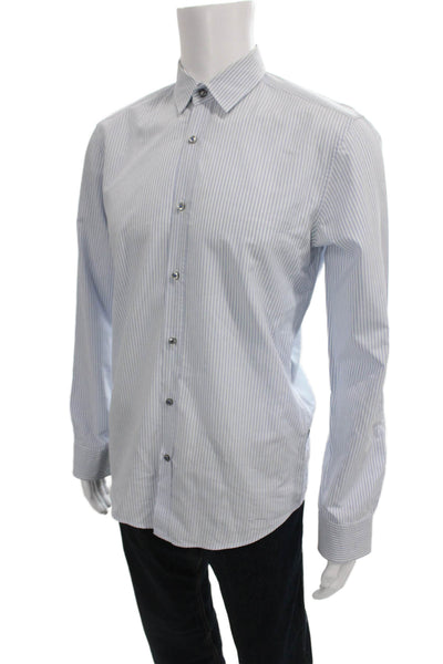 Boss Hugo Boss Men Blue Striped Cotton Dress Shirt Size M