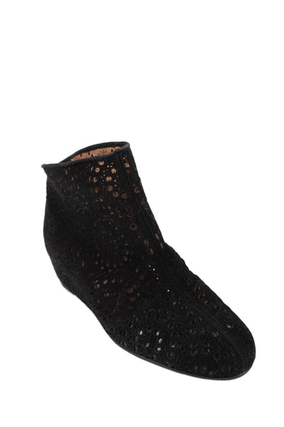 Alaia Womens Suede Eyelet Low Wedge Ankle Boots Black Size 36 6