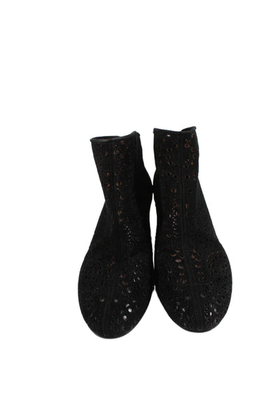 Alaia Womens Suede Eyelet Low Wedge Ankle Boots Black Size 36 6