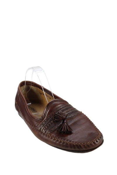 Santoni Mens Leather Tassel Slide On Casual Loafers Brown Size 10 D