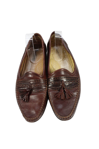 Santoni Mens Leather Tassel Slide On Casual Loafers Brown Size 10 D
