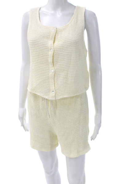 Donni Womens Two Piece Set Yellow Cotton Scoop Neck Sleeveless Spring Size M