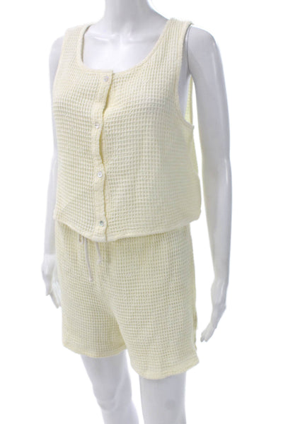 Donni Womens Two Piece Set Yellow Cotton Scoop Neck Sleeveless Spring Size M