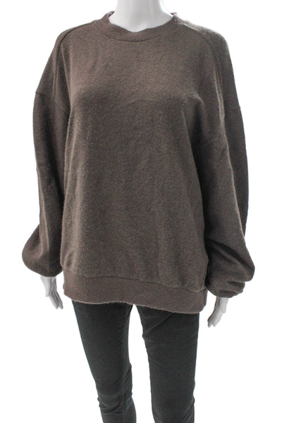 Zara Women Pullover Sweatshirt Brown Wool Blend Crew Neck Long Sleeve Size L