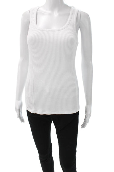 Caes Womens Basic Sleeveless Tank White Scoop Neck Cotton Modal Blend Size S