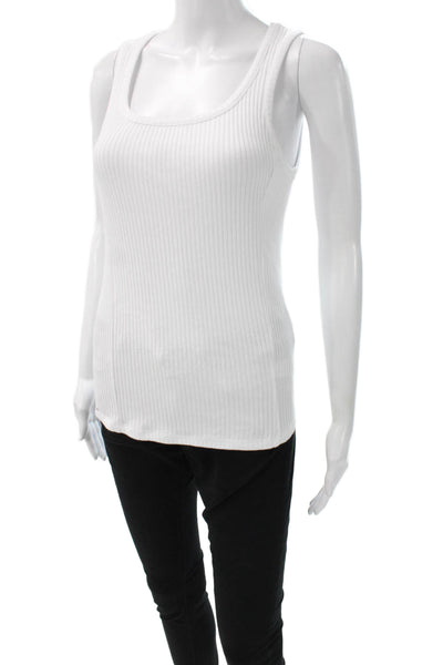 Caes Womens Basic Sleeveless Tank White Scoop Neck Cotton Modal Blend Size S