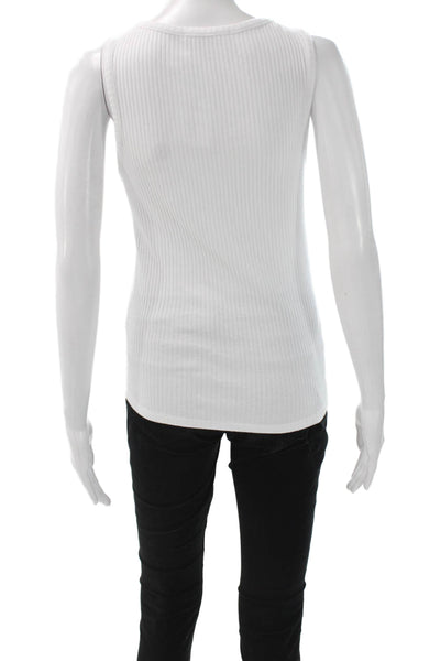 Caes Womens Basic Sleeveless Tank White Scoop Neck Cotton Modal Blend Size S