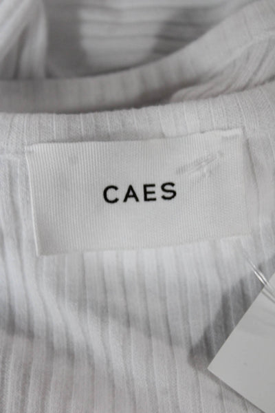 Caes Womens Basic Sleeveless Tank White Scoop Neck Cotton Modal Blend Size S