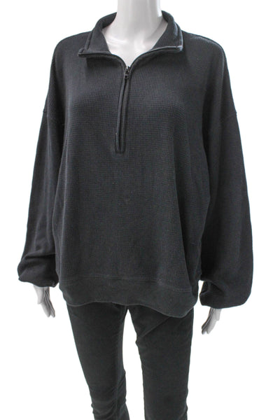 TNA Women Pullover Sweatshirt Gray Waffle Knit Collared Long Sleeve Size L