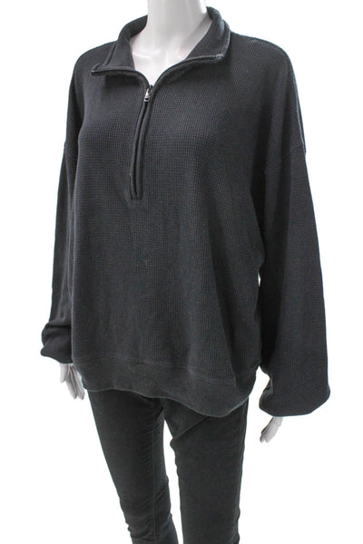TNA Women Pullover Sweatshirt Gray Waffle Knit Collared Long Sleeve Size L