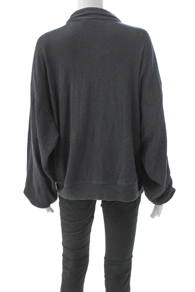 TNA Women Pullover Sweatshirt Gray Waffle Knit Collared Long Sleeve Size L