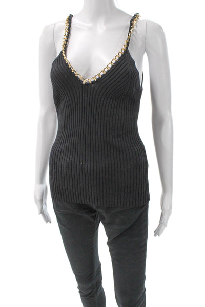 Zara Women Basic Knit V-Neck Sleeveless Tank Pullover Black Size L