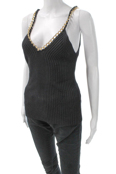 Zara Women Basic Knit V-Neck Sleeveless Tank Pullover Black Size L