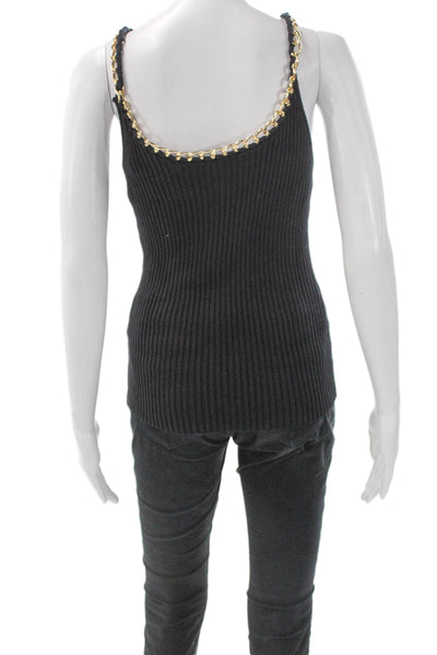 Zara Women Basic Knit V-Neck Sleeveless Tank Pullover Black Size L