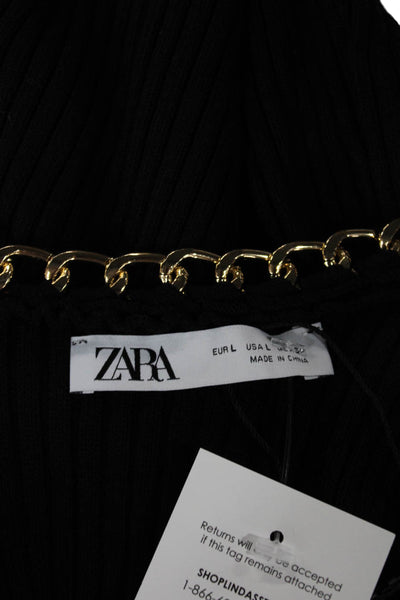 Zara Women Basic Knit V-Neck Sleeveless Tank Pullover Black Size L