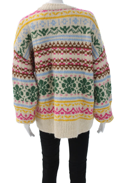 Zara Womens Fair Isle Wool Blend Pullover Sweater Crew Neck Multicolor Size M