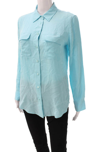 Equipment Femme Womens Blue Collared Button Long Sleeve Blouse Petite Size S