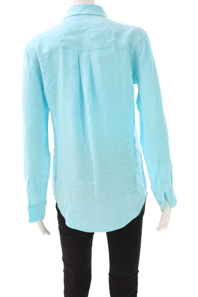 Equipment Femme Womens Blue Collared Button Long Sleeve Blouse Petite Size S