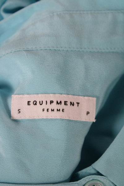 Equipment Femme Womens Blue Collared Button Long Sleeve Blouse Petite Size S